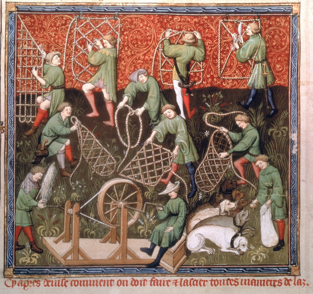 Uomini con reti, dal Livre de la Chasse di Gaston Phebus de Foix (1331-91) inizio XV secolo da French School