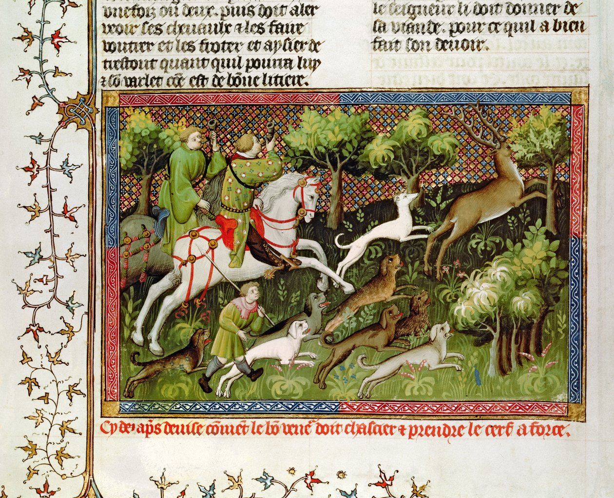 Caccia al cervo, dal Livre de la Chasse di Gaston Phebus de Foix (1331-91) da French School