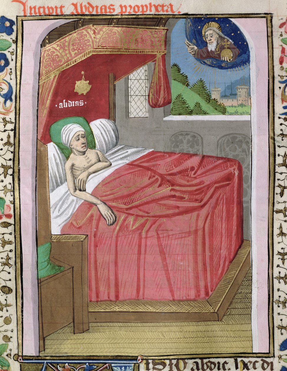 Ms H 7 fol.110v La Visione di Abdia, dalla Bibbia di Giovanni XXII da French School