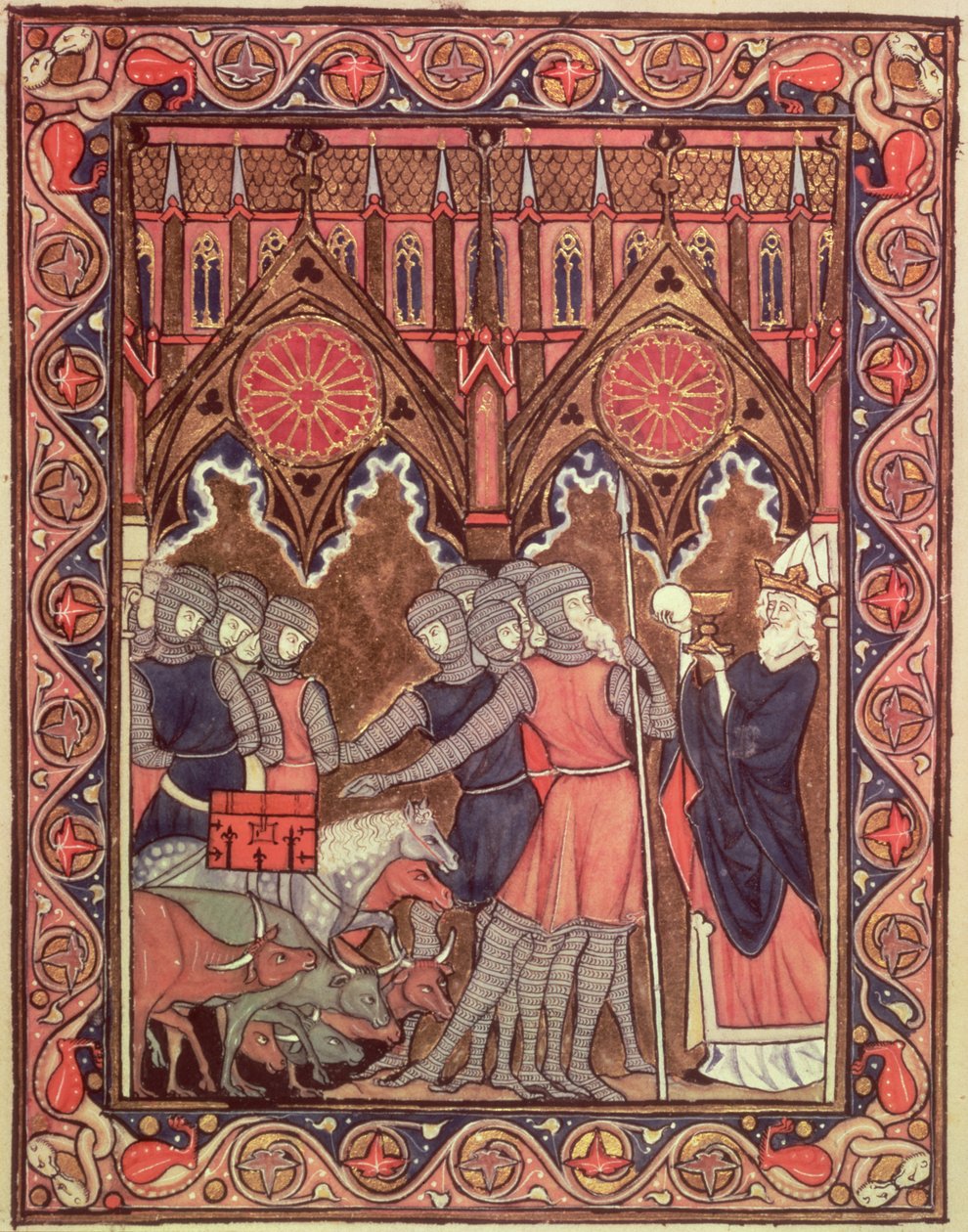Abramo presenta i suoi prigionieri e il suo bottino a Melchisedec, dal Salterio di San Luigi, c.1258-70 da French School