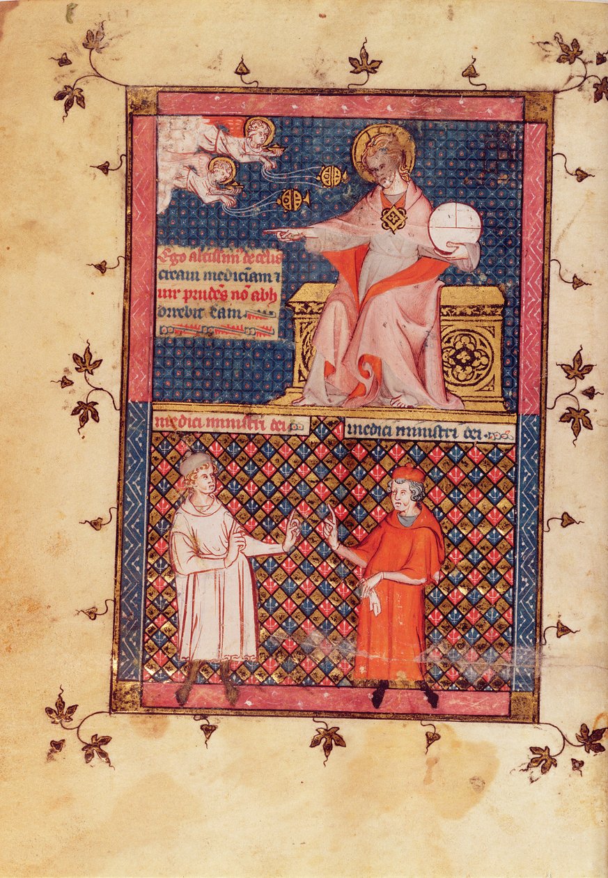 Dio che crea la medicina e dà conoscenza ai medici, dal Canone della Medicina di Avicenna (Ibn Sina) (980-1037) tradotto da Gerard de Cremone (1114-1187) c.1320 da French School