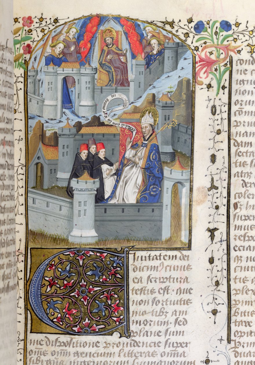Ms Lat 592 f.127 Gerusalemme e Babilonia, da La Città di Dio di Sant