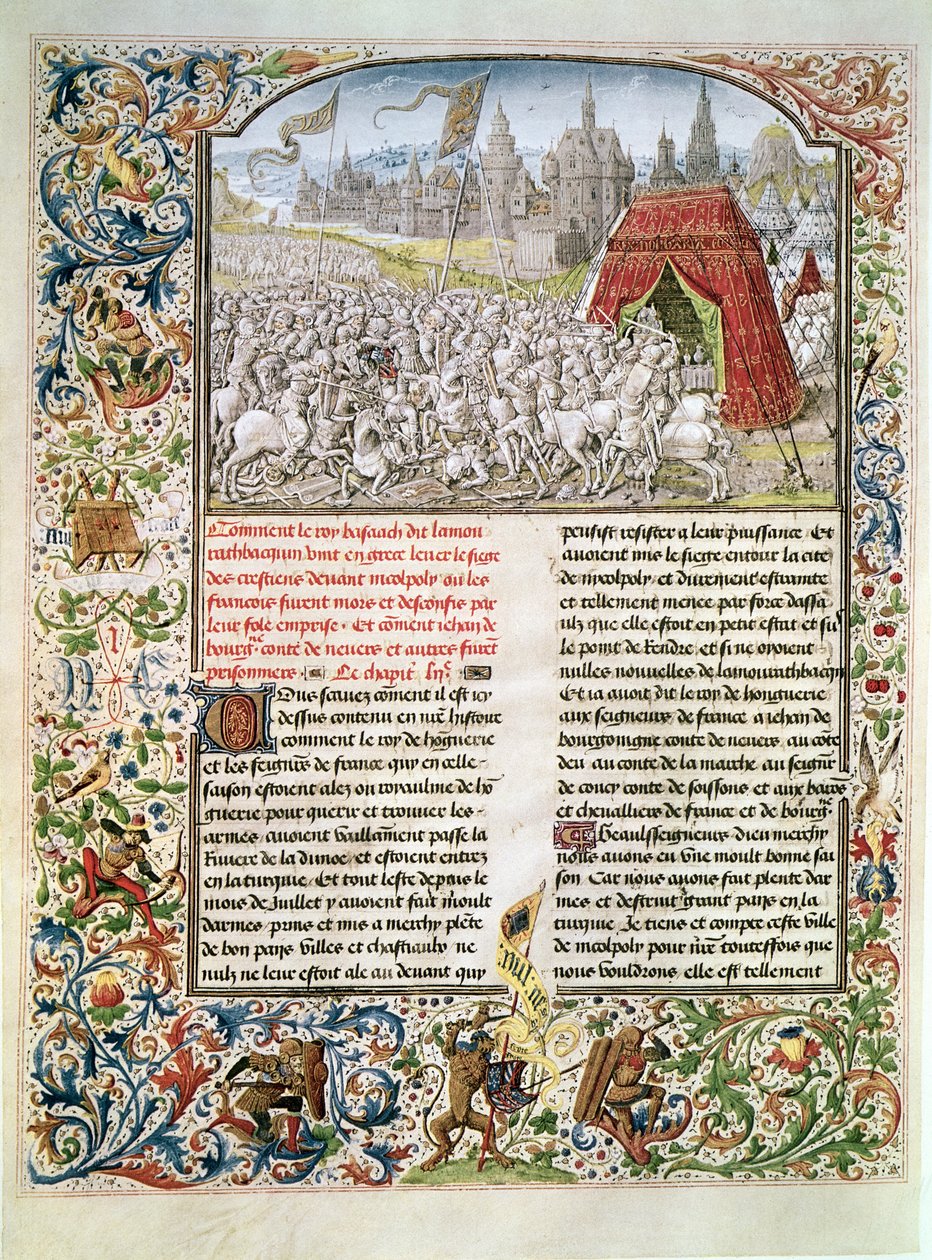 Ms t.4 fol.230 Battaglia di Nicopoli nel 1396, facsimile del manoscritto di Breslavia, da Cronaca di Froissart, 1472 da French School
