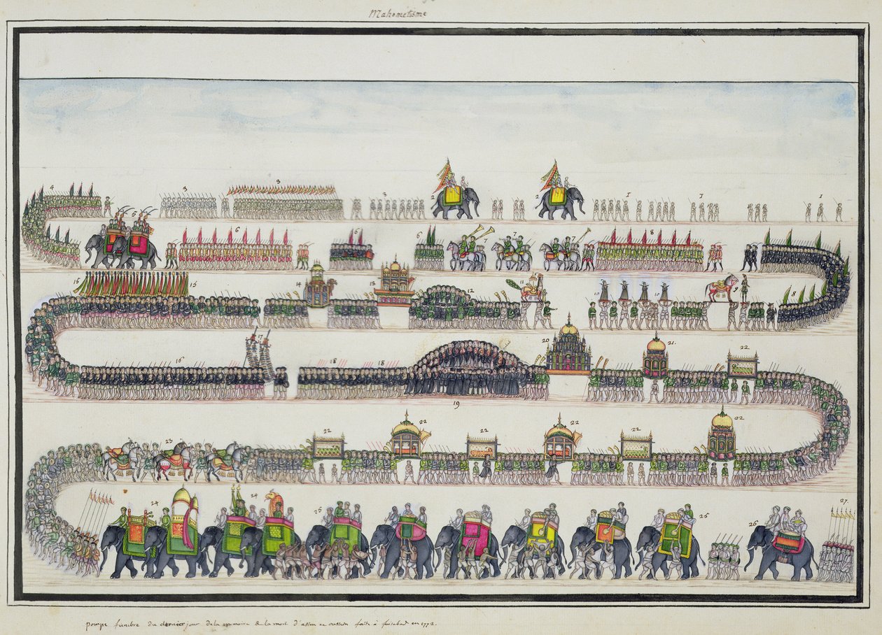Cerimonia di Muharram, Faizabad, 1772 dal Gentil Album, pubblicato nel 1774 da French School