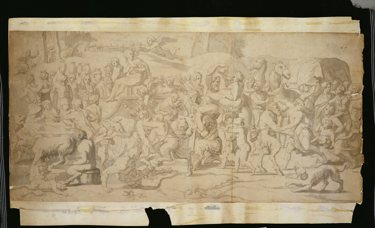 Scena mitologica con satiri da French School