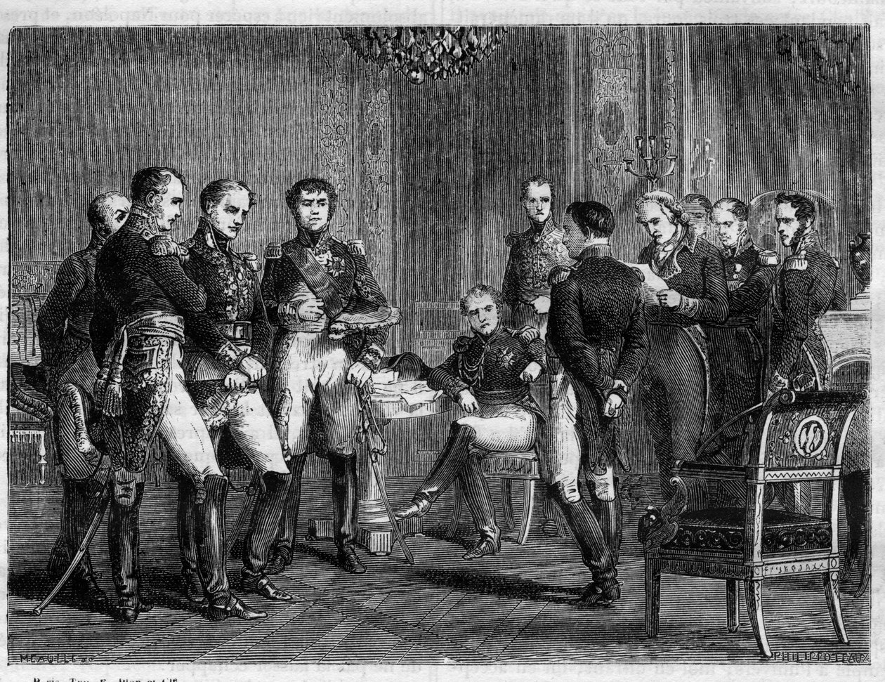 Napoleone Bonaparte - prima abdicazione di Napoleone nel 1814 - Lettura alla presenza di Napoleone di una lettera di Pierre Riel de Beurnonville a Maresciallo MacDonald, Duca di Taranto - in 