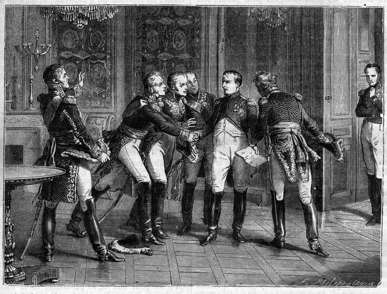 Napoleone annuncia la sua abdicazione ai marescialli, 6 aprile 1814 da French School
