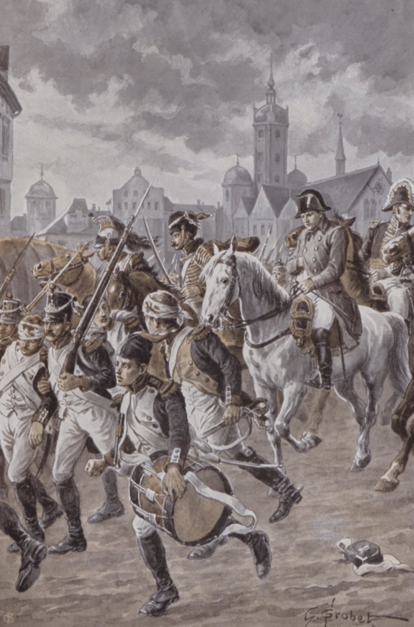 Napoleone con il suo esercito (litografia) da French School