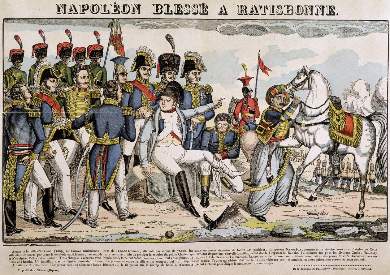 Napoleone ferito a Ratisbona - immagine di Epinal da French School