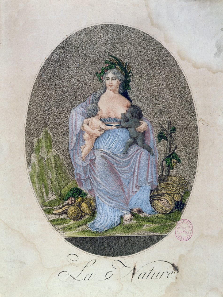 Natura che Allatta un Bambino Nero e un Bambino Bianco, c.1792 da French School