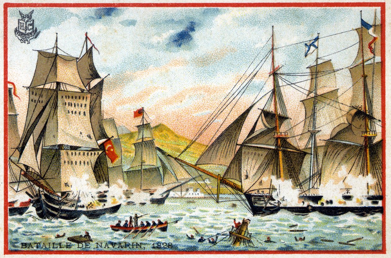 Battaglia di Navarino della Triplice Alleanza contro la flotta turco-egiziana il 28 ottobre da French School