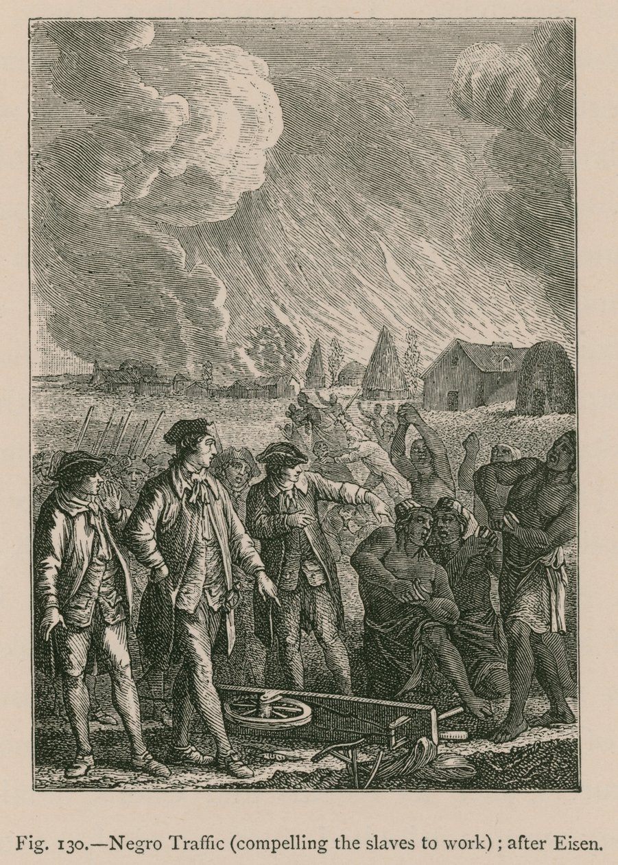 Traffico di negri (costringere gli schiavi a lavorare); da Eisen (incisione) da French School