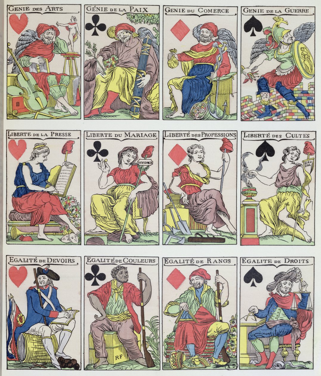 Nuovi disegni di carte da gioco risalenti alla Rivoluzione Francese, 1793 da French School