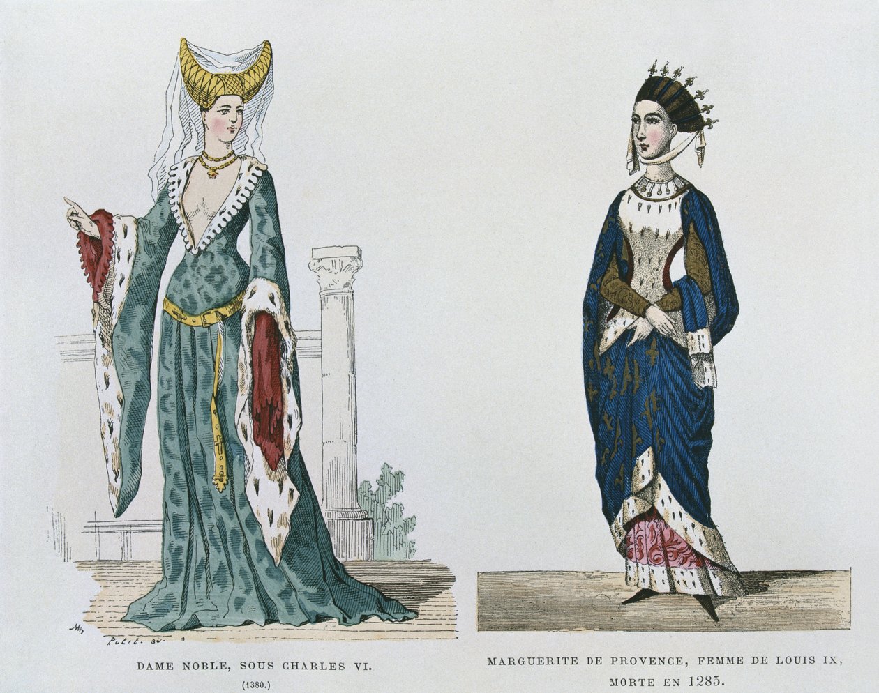 Nobile sotto il regno di Carlo VI, Margherita di Provenza, moglie di Luigi IX, morta nel 1285, da Costumes civils et militaires des francais a travers les siecles da French School