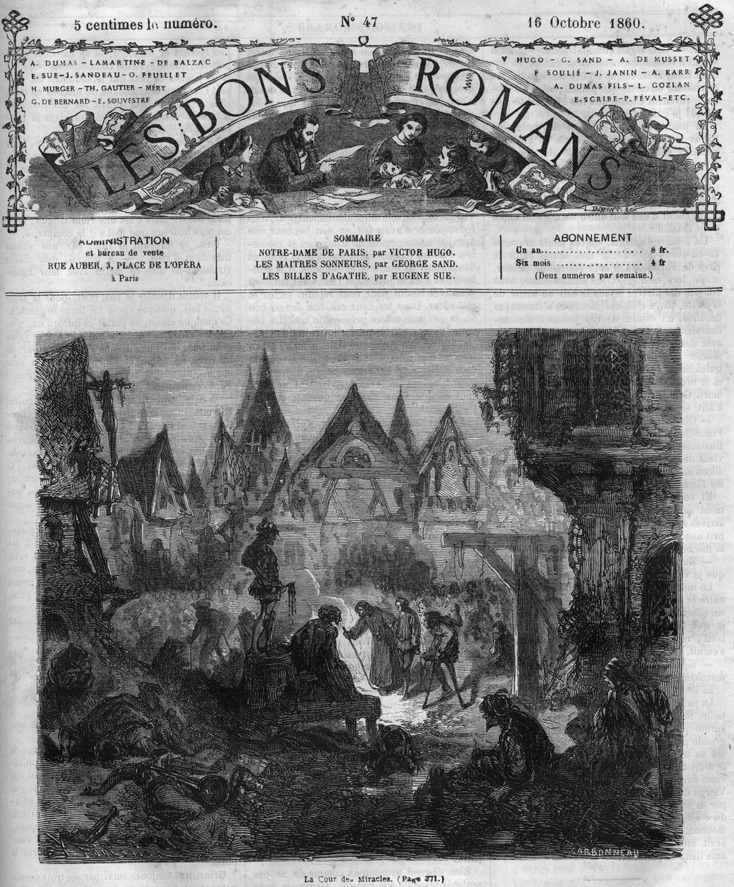 Serie di romanzi: "Notre Dame de Paris" di Victor Hugo (1802-1885). La corte dei miracoli. Incisione in "Les bons romans" da French School