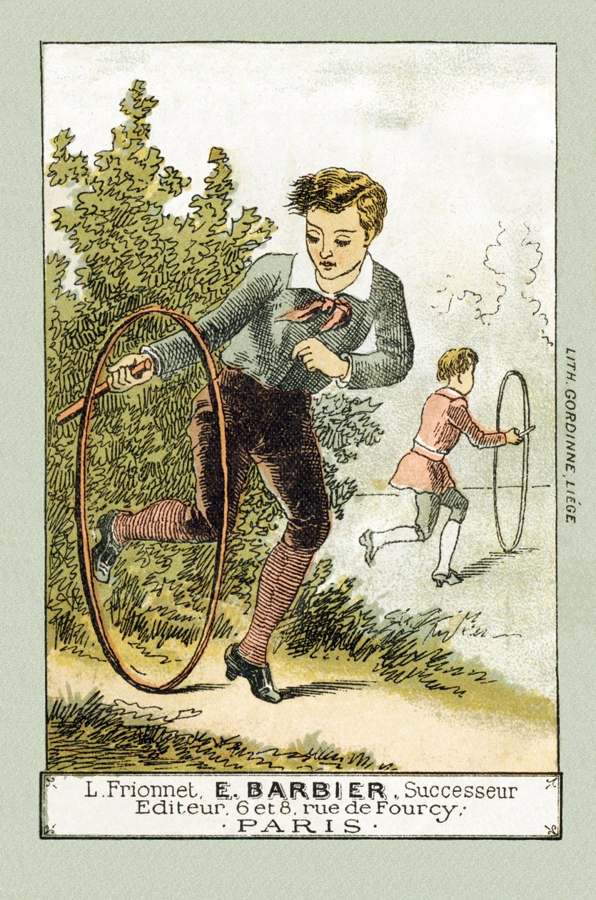 Nei giorni di congedo, Leon e Lucien giocano con il cerchio - in "Alfabeto dei piccoli sapienti", fine XIX secolo (cromolitografia) da French School