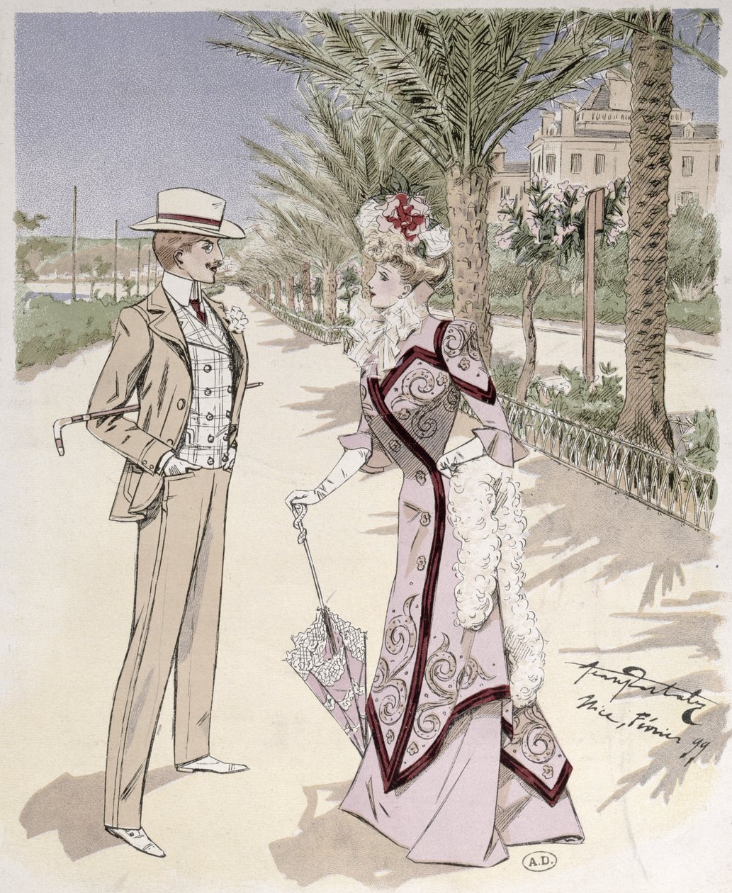 Sulla Promenade des Anglais, Nizza, febbraio 1899 da French School
