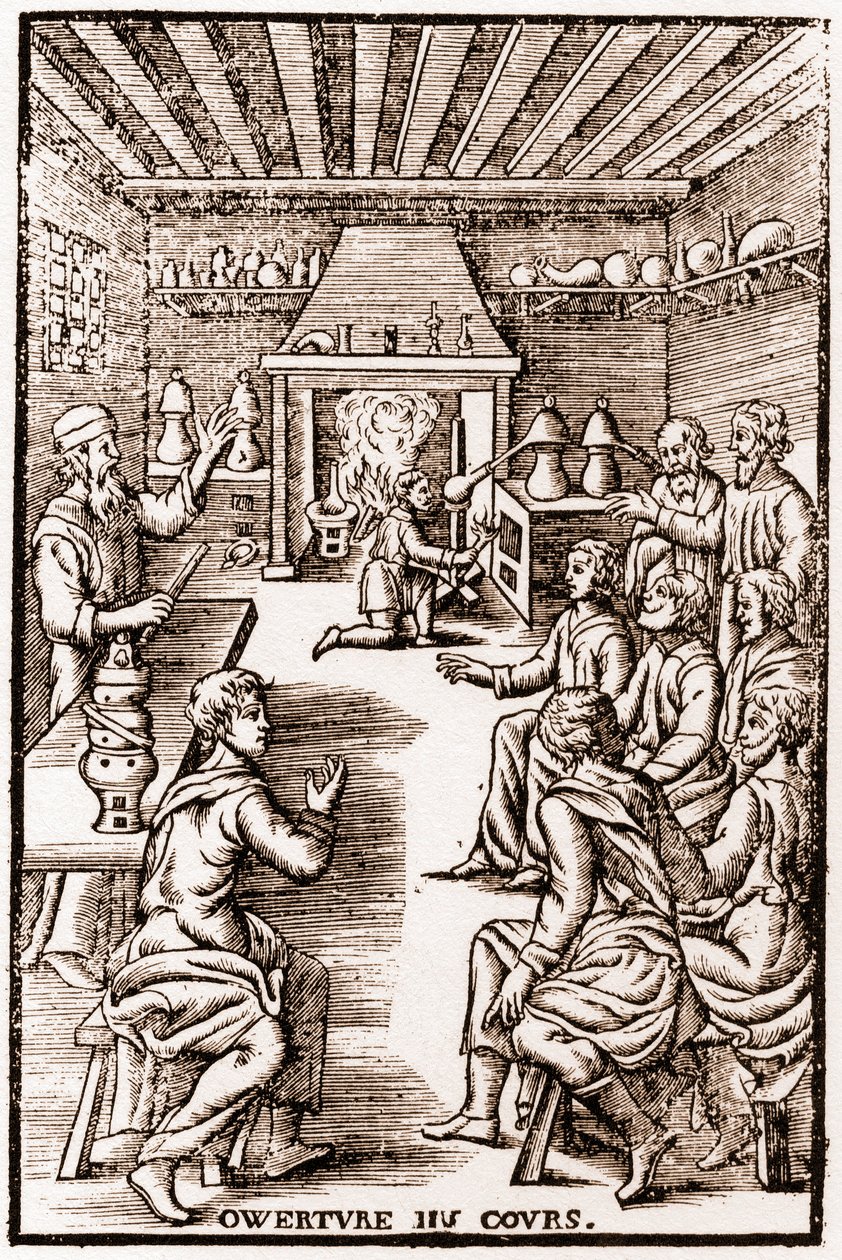 Apertura del corso di chimica trasmutatoria - Incisione del 1653 in 