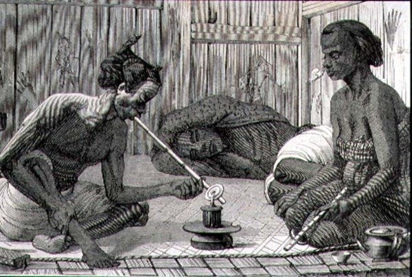 Fumatori di oppio in Borneo da French School