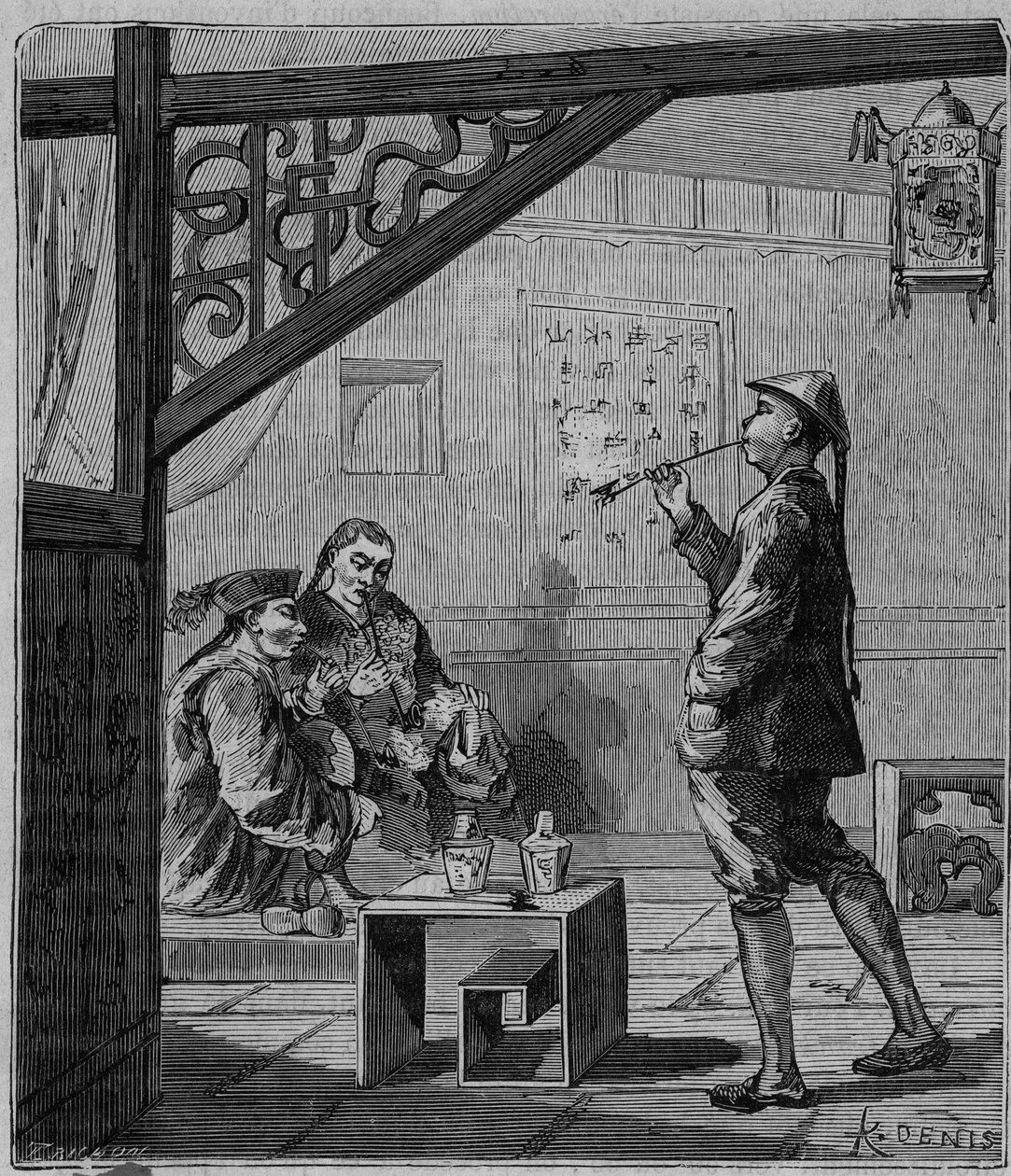 Fumatori di oppio in Cina nel XIX secolo - Fumatori di oppio cinesi - Incisione in "Le scienze alla portata di tutti - Fisica e chimica popolare" di Alexis Clerc - Fine XIX secolo - Collezione privata da French School