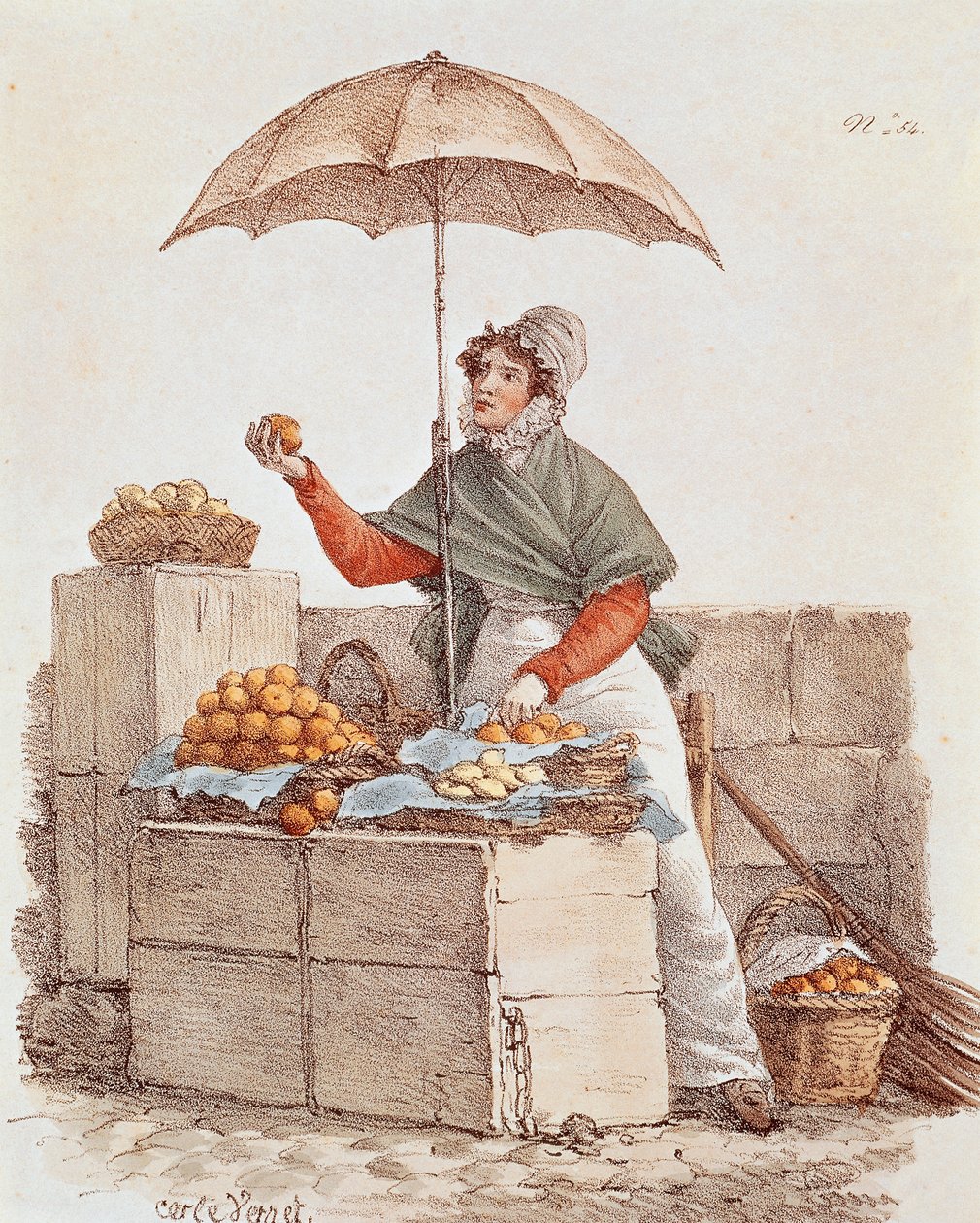 Venditrice di arance, stampa da French School