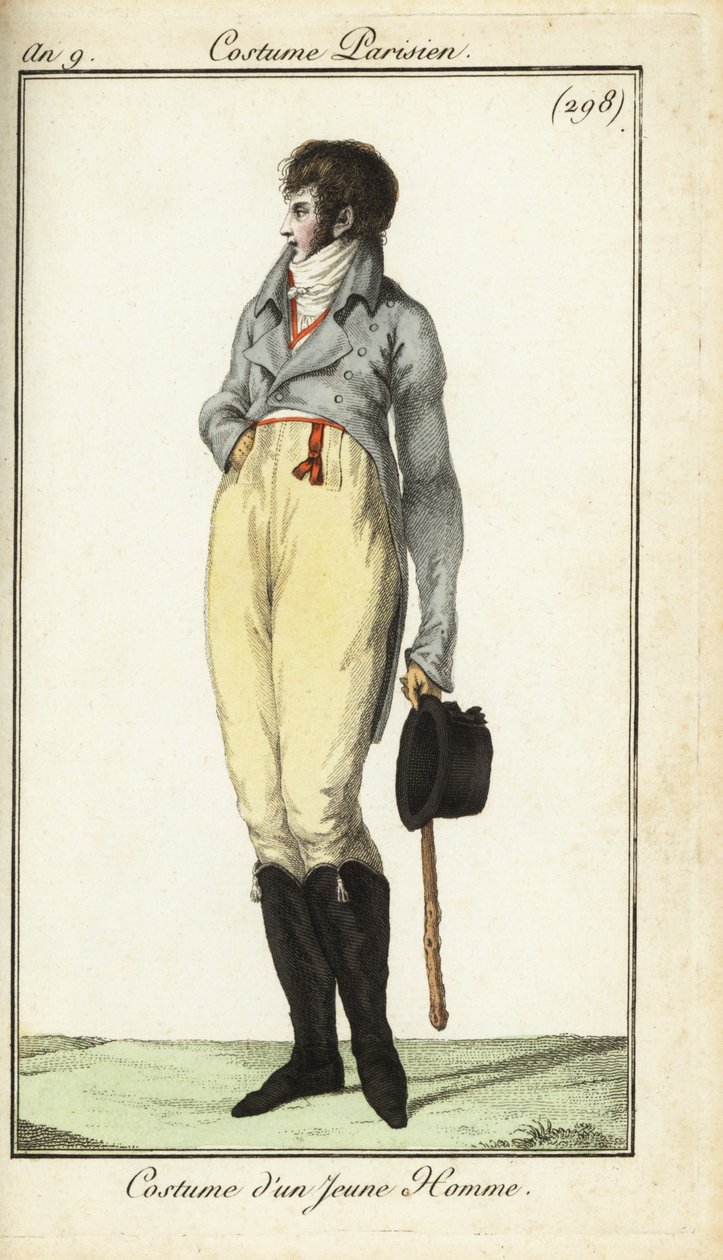 Abbigliamento di un giovane o Incroyable, maggio 1801 (incisione a mano su rame) da French School