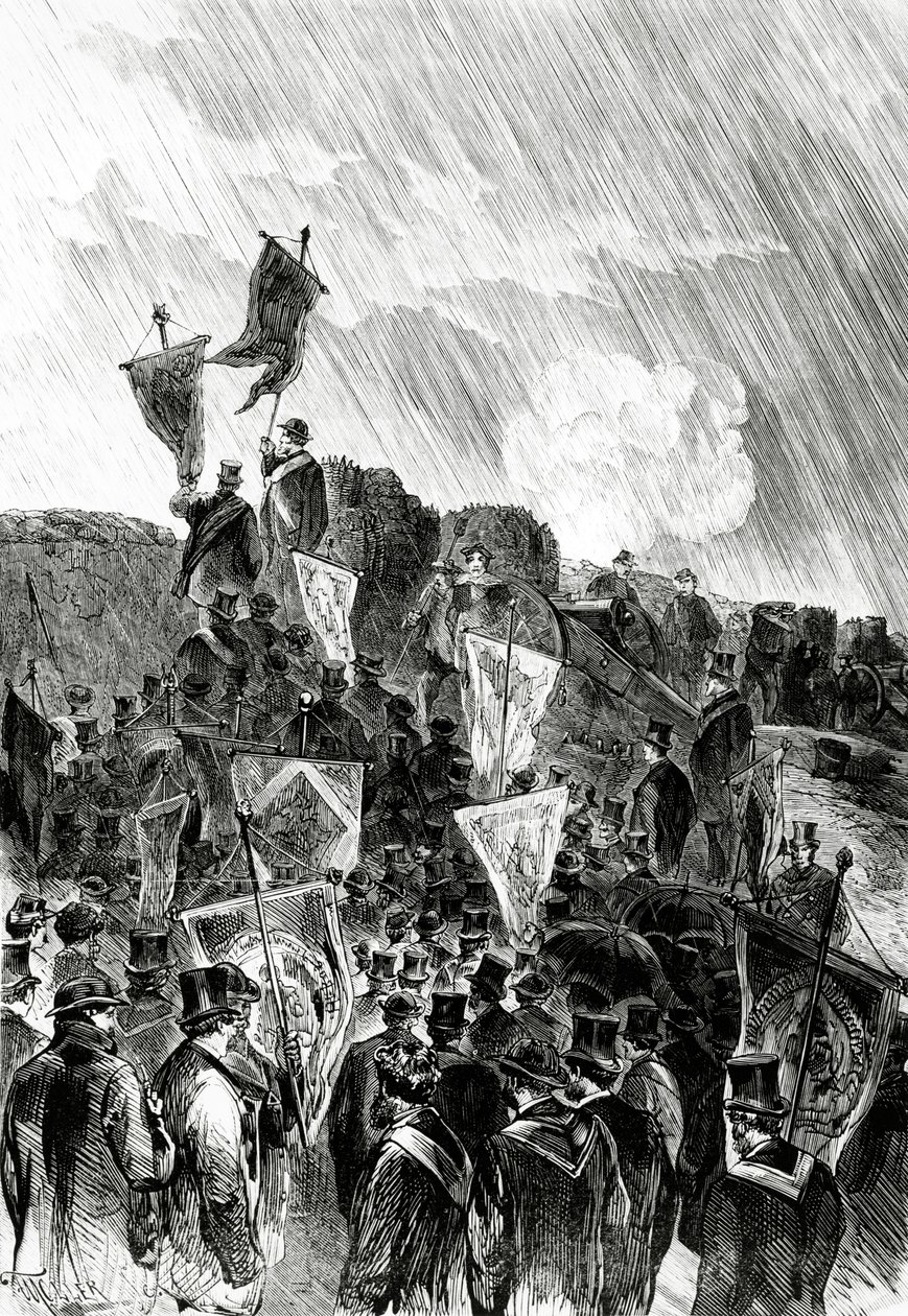 Dimostrazione pacifista sulle fortificazioni da parte dei massoni il 28 aprile 1870 per chiedere la cessazione del bombardamento di Parigi, da Le Monde Illustré, 5 maggio 1870 da French School