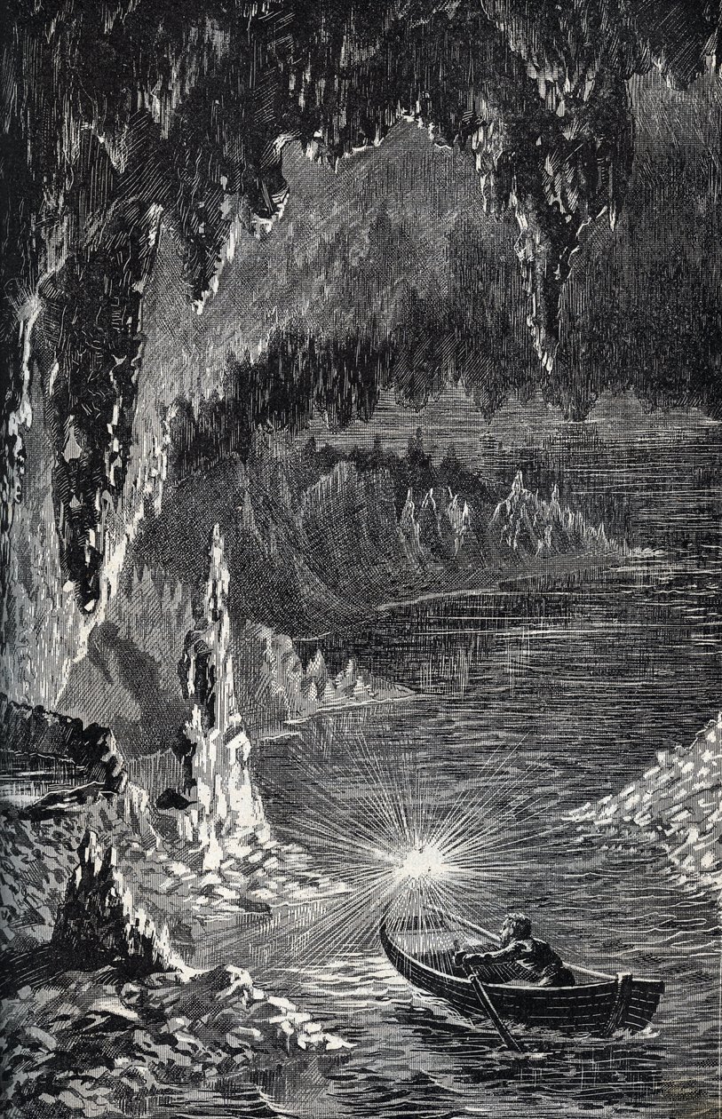 Grotta di Padirac nel dipartimento del Lot, in Francia - Riviere souterraine - Gouffre de Padirac - nel Lot in Francia - incisione in "PATRIE" - DESCRIPTION PICTURESQUE DE LA FRANCE EN 6 VOLUMES DI LUCIEN HUARD - fine XIX secolo da French School
