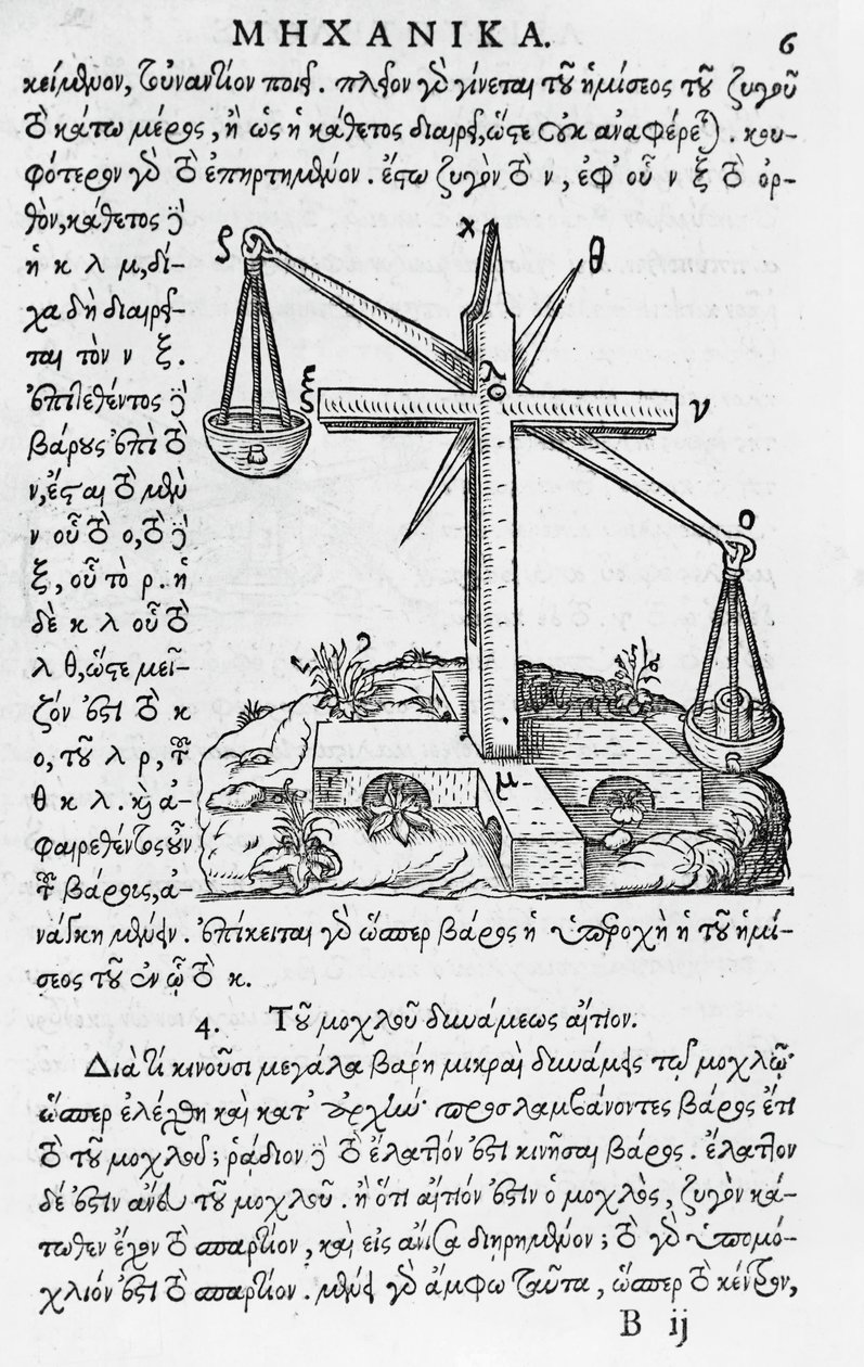 Pagina da Mhxanika, riproduzione di manoscritto greco di Aristotele (384-322 a.C.), pubblicato a Parigi da French School