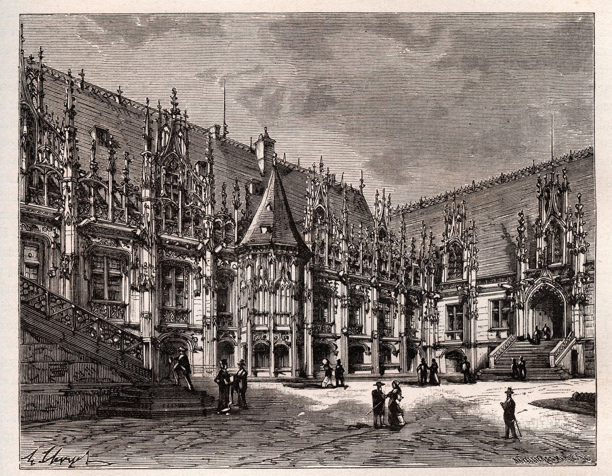 Palais de justice de Rouen ex parlamento di Normandia - incisione in 