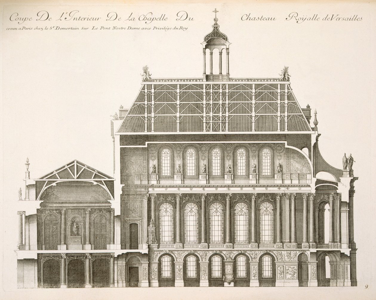 Palais du Louvre: la Cappella Reale, sezione, c.1720 da French School