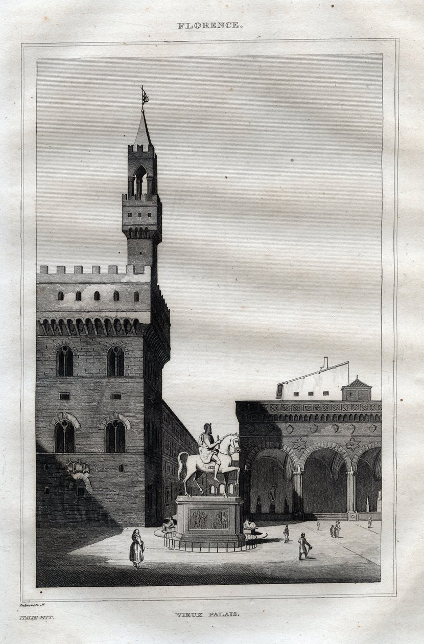 Palazzo Vecchio a Firenze - Piazza della Signoria - Incisione da 