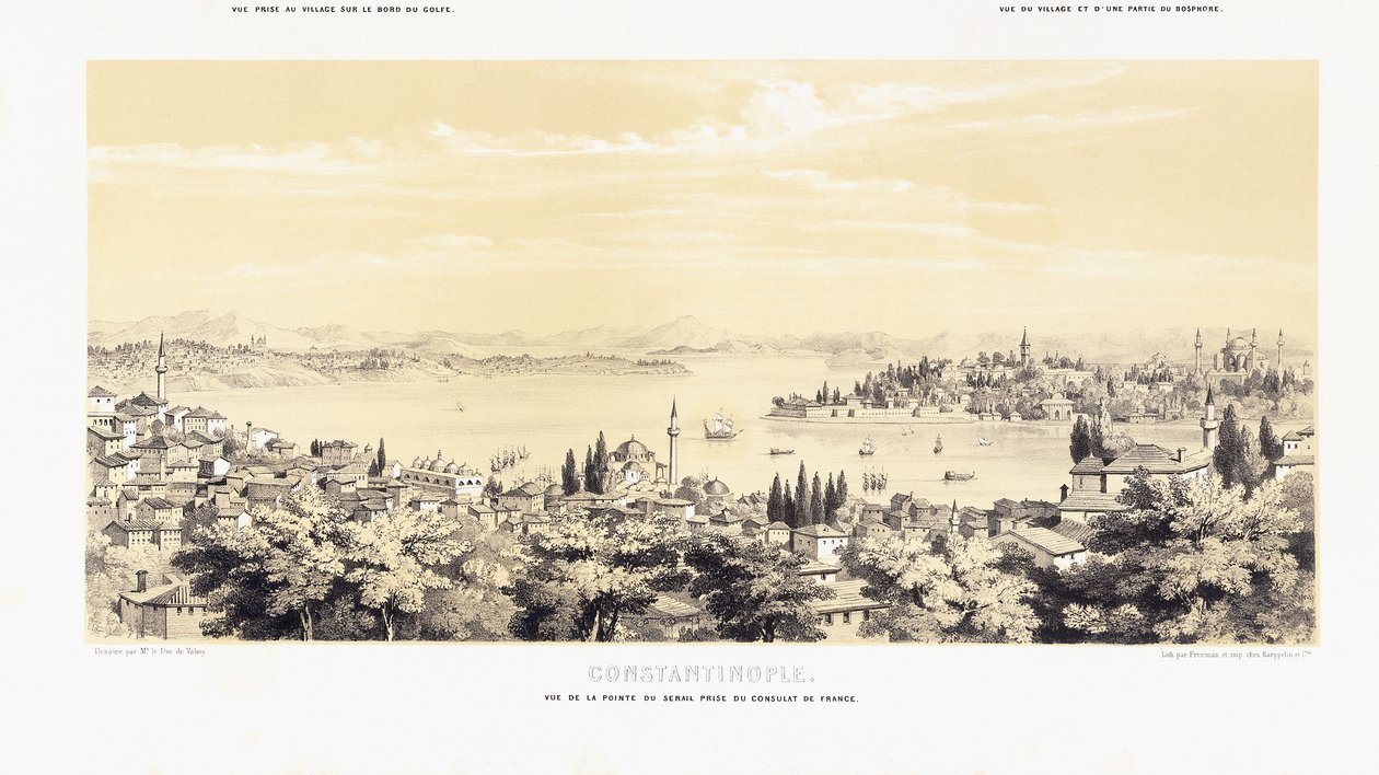 Panorama di Costantinopoli, con due vedute di Buyukdere da French School