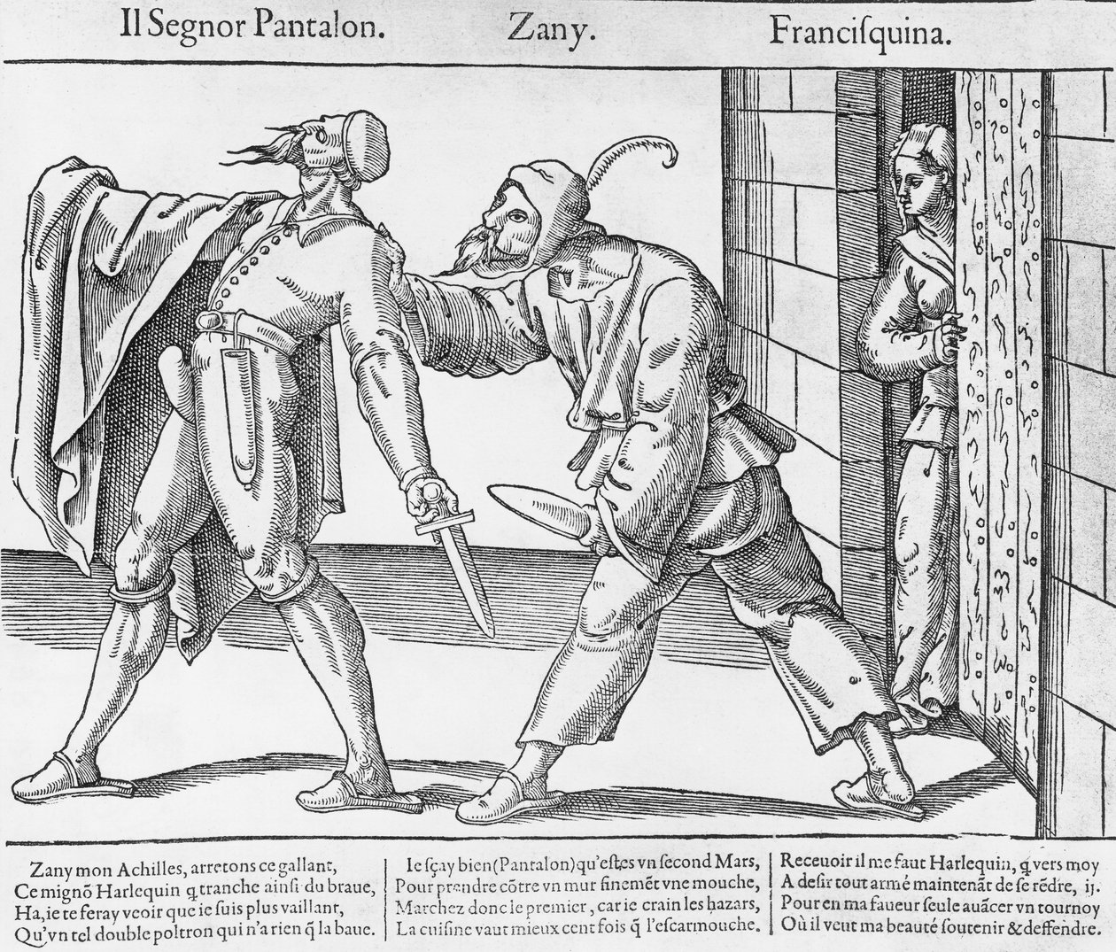 Pantalone, Zanni e Franceschina, scena della Commedia dell
