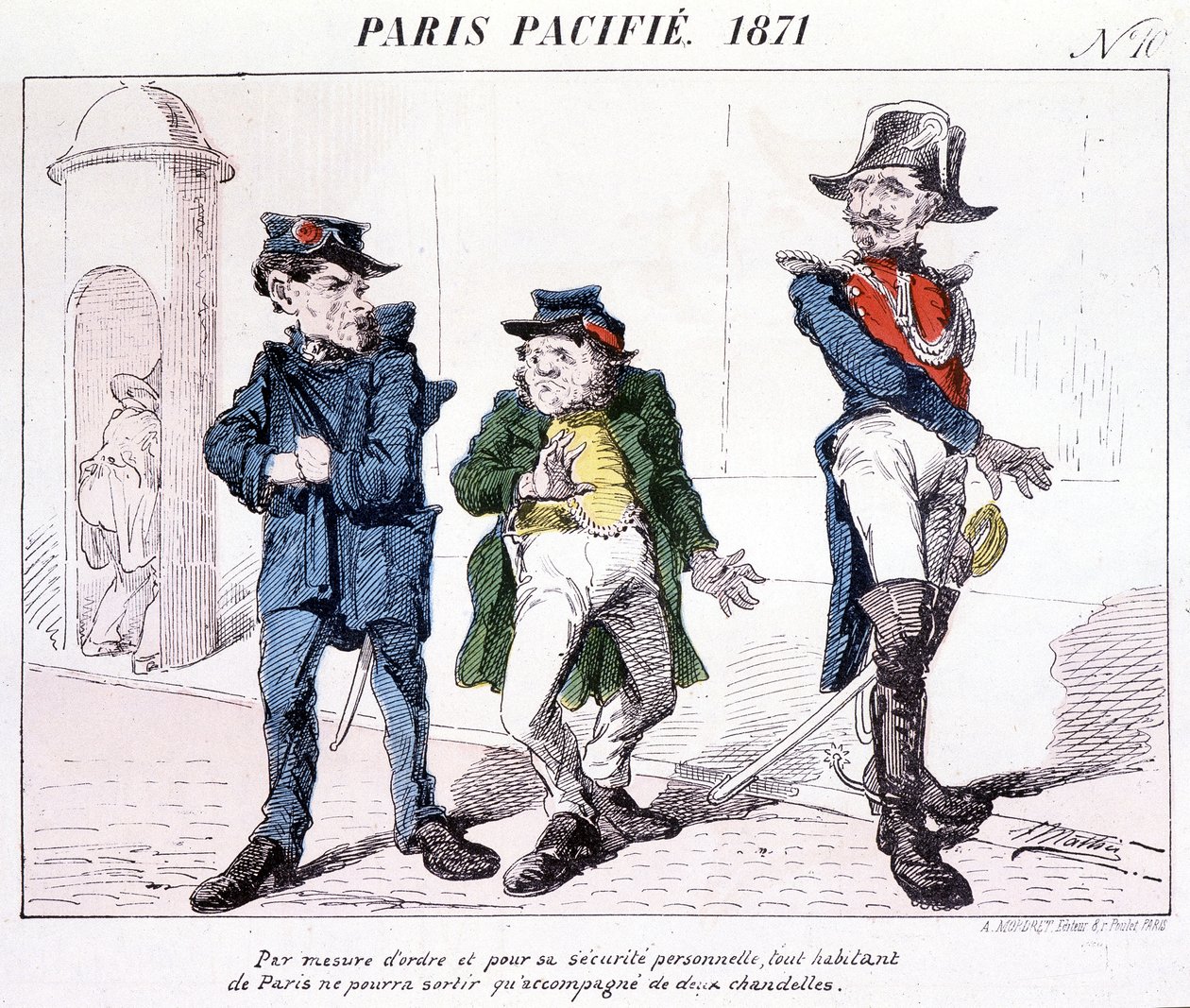 Parigi pacificata 1871 - Come misura di ordine e sicurezza personale, ogni residente di Parigi può uscire solo con due candele. Caricatura sulla Comune da French School