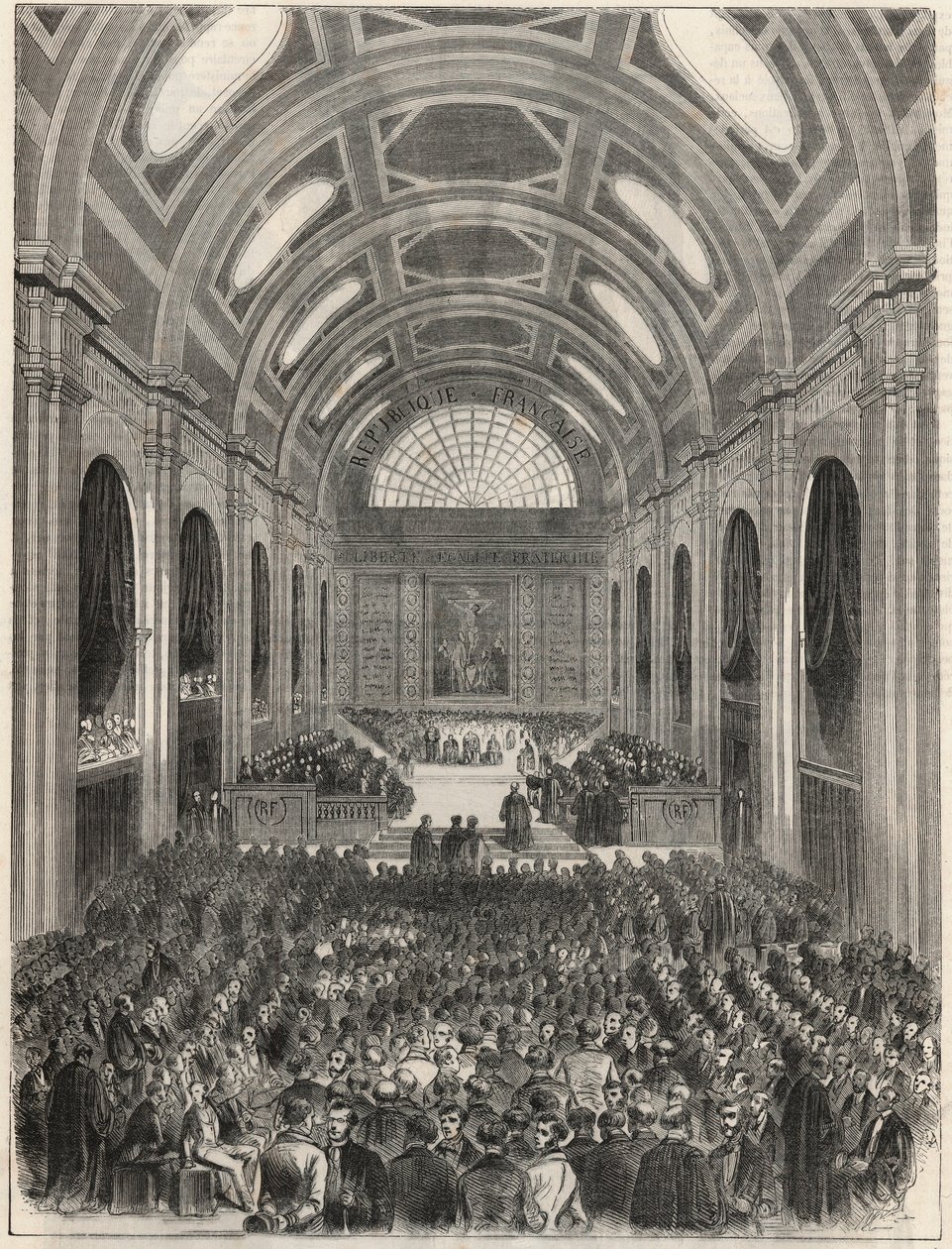 Parigi, Palazzo di Giustizia - La sala dei passi perduti durante una cerimonia ufficiale - Incisione in "Tableau-de-Paris" di Edmond Texier 1852 da French School
