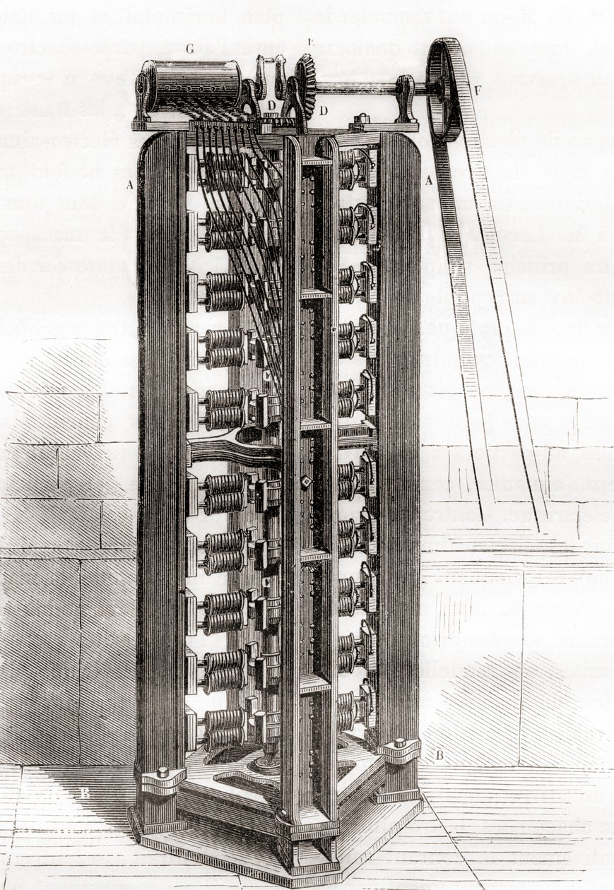 Motore Elettro Verticale di Paul-Gustave Froment, c.1844, da Les Merveilles de la Science, pubblicato c.1870 da French School