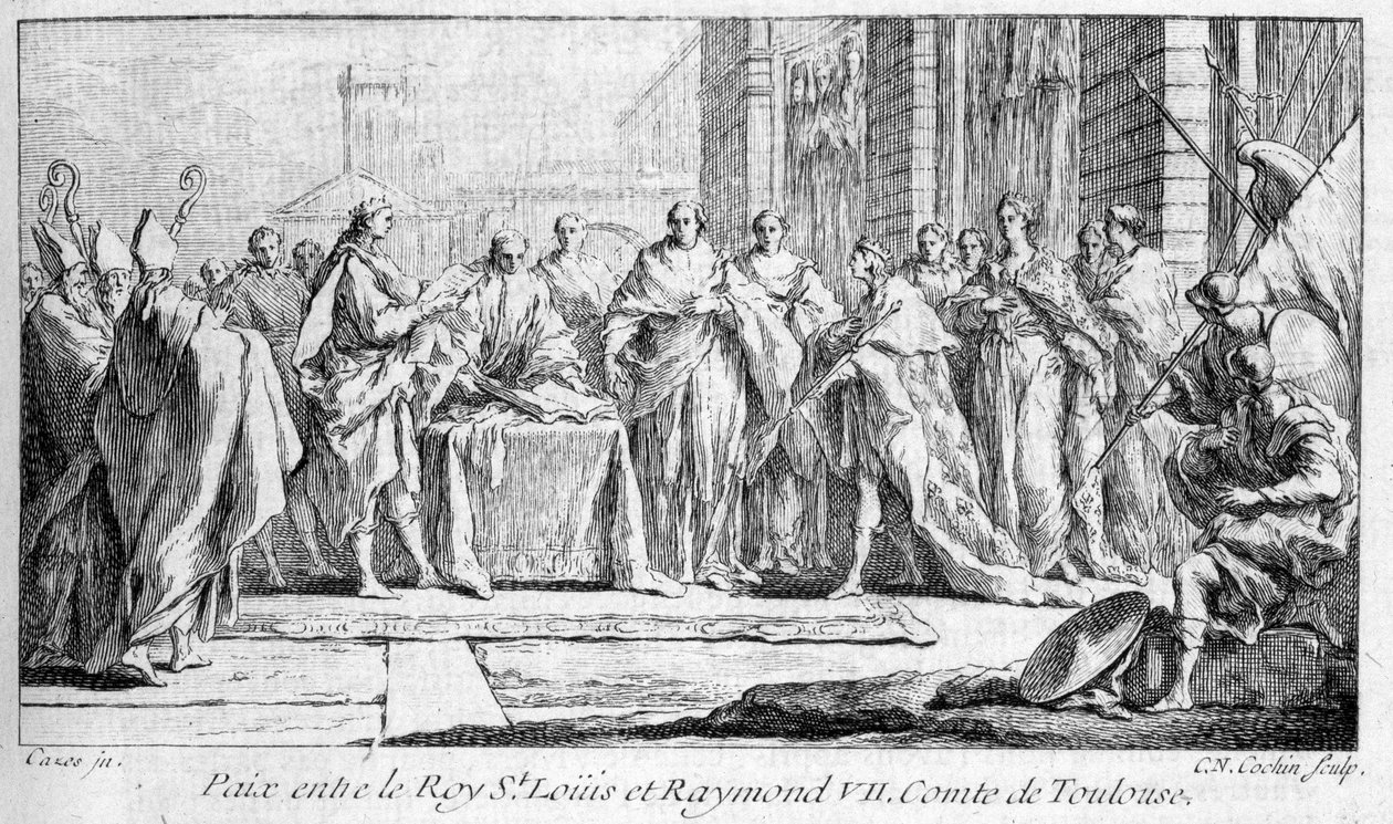 Pace tra Raimondo VII e San Luigi 1229 in "Histoire générale de Languedoc" di Joseph Vaissete, Parigi da French School