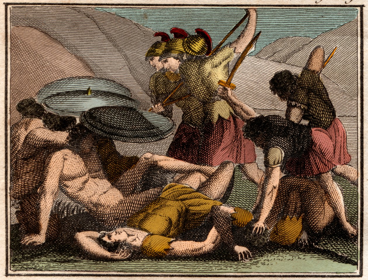 Guerre Persiane: Battaglia delle Termopili 480 a.C. Il re spartano Leonida e i suoi uomini cadono in battaglia. da French School