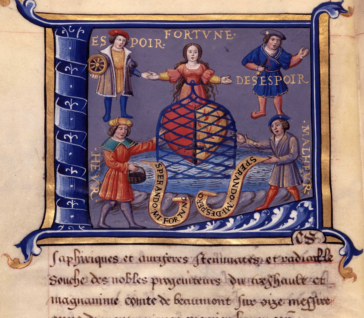 Personificazioni Fortuna, Speranza, Disperazione, Dolore e Dolore - in "Discours de l