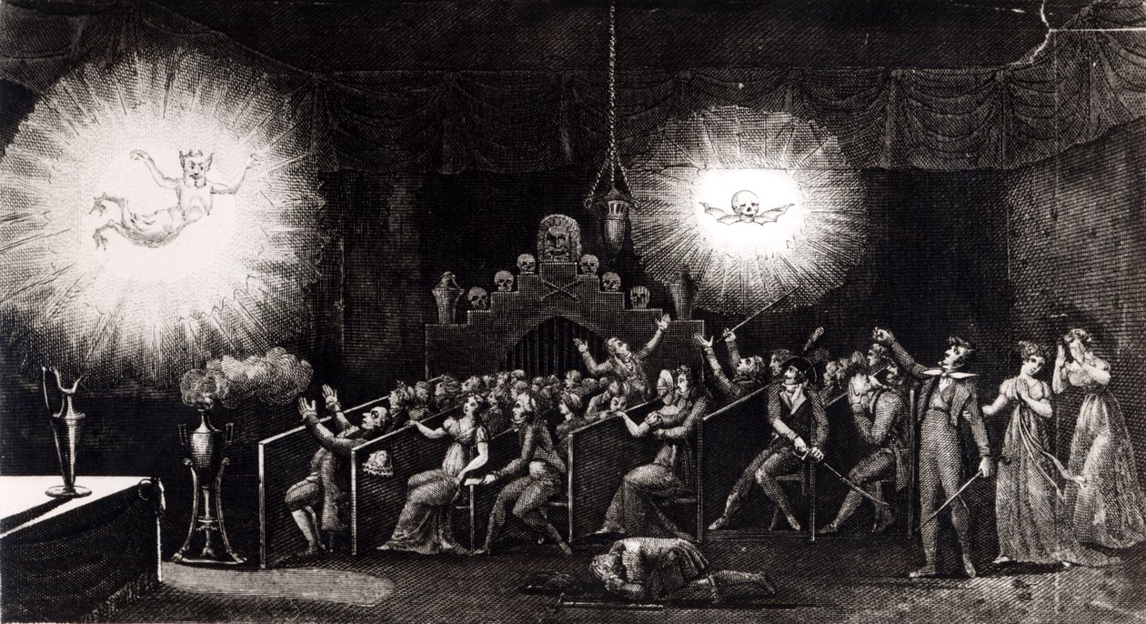 Fantasmagoria, da Memoires Recreatifs Scientifiques et Anecdotiques di Etienne Gaspard Robertson (1763-1837), Parigi, 1831 da French School