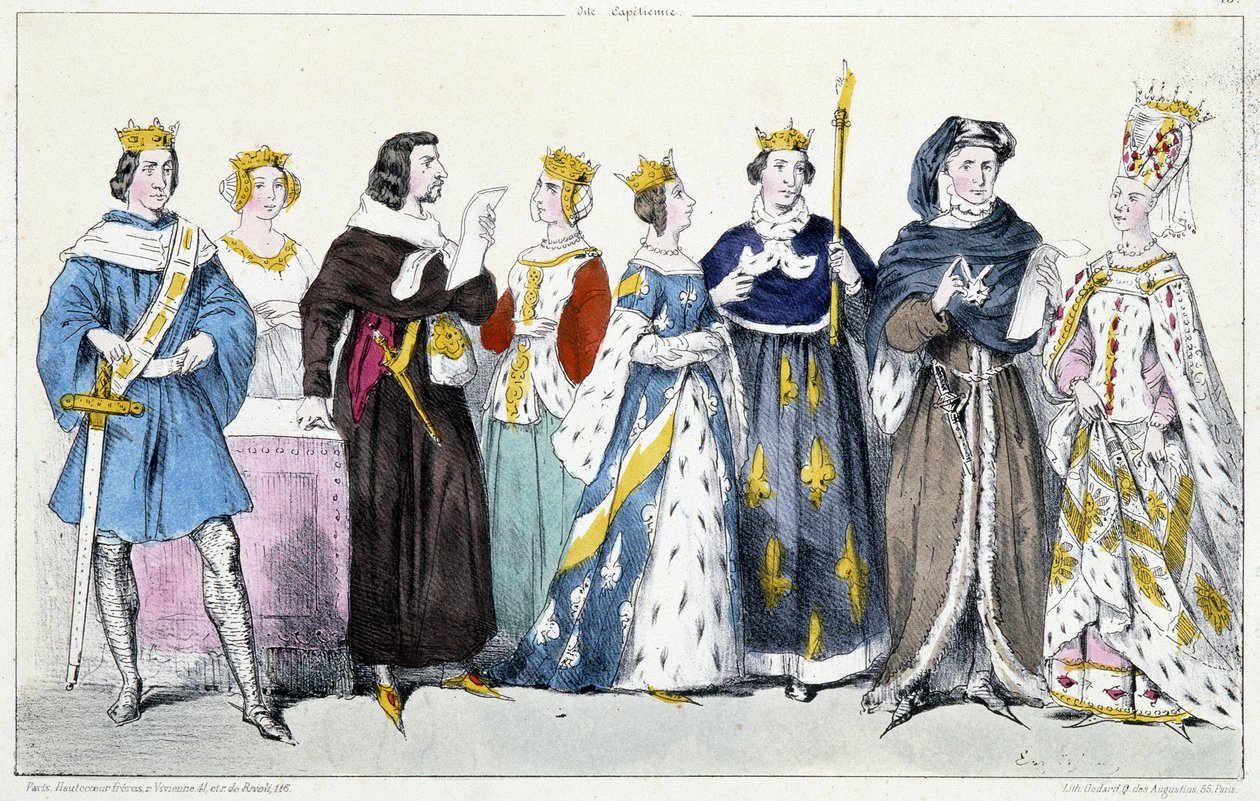 Filippo VI di Valois, Giovanna di Borgogna, Giovanni II il Buono, Giovanna di Boulogne, Giovanna di Borbone, Carlo V il Saggio, Carlo VI, Isabeau (Isabella, Elisabetta) di Baviera (1371-1435) da French School