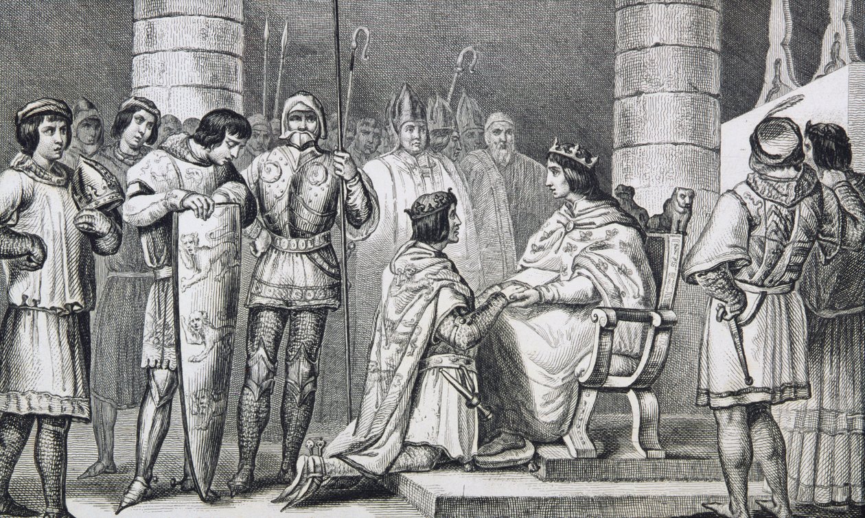 Filippo VI (1293-1350) di Valois rende omaggio a Edoardo III (1312-77) d