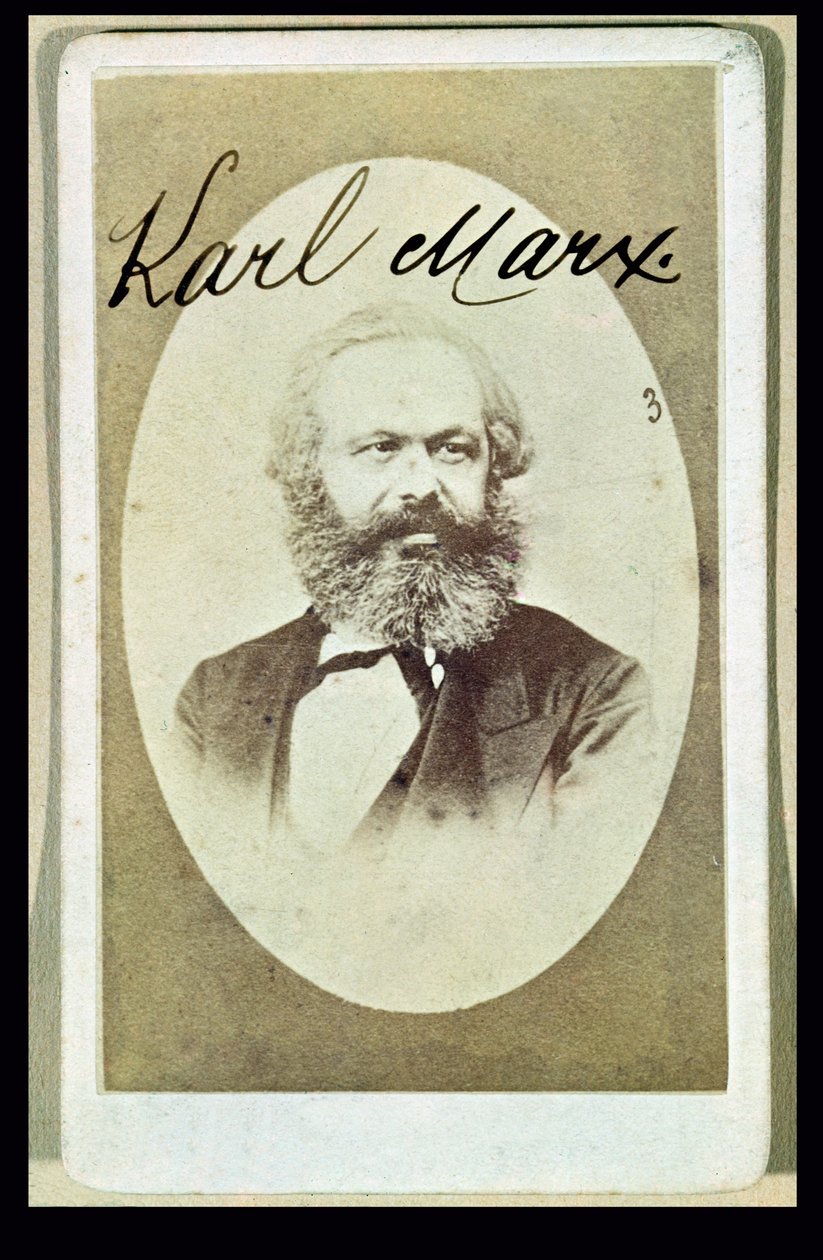 Carta da visita fotografica di Karl Marx (1818-93) con la sua firma da French School