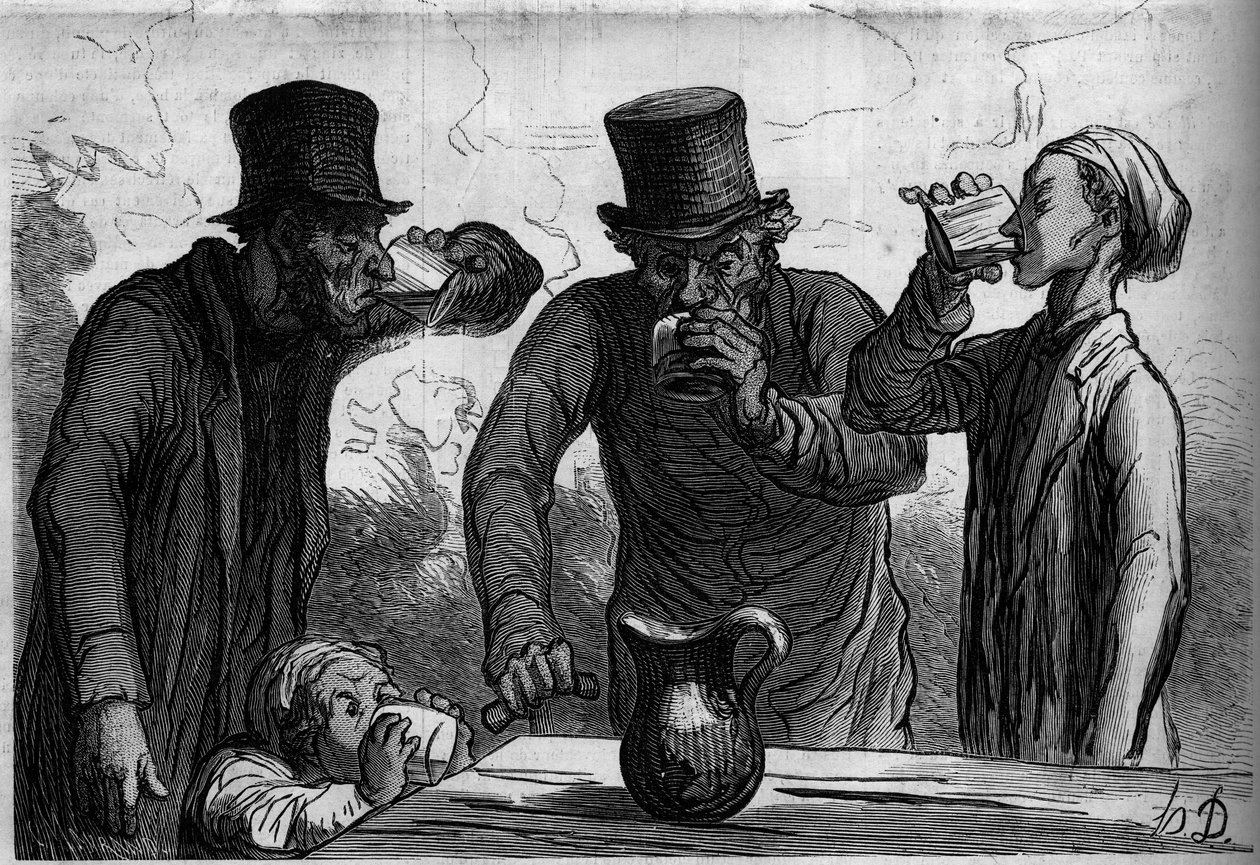 Fisiologia del bevitore: le quattro età. Caricatura di Honore Daumier. Incisione in 
