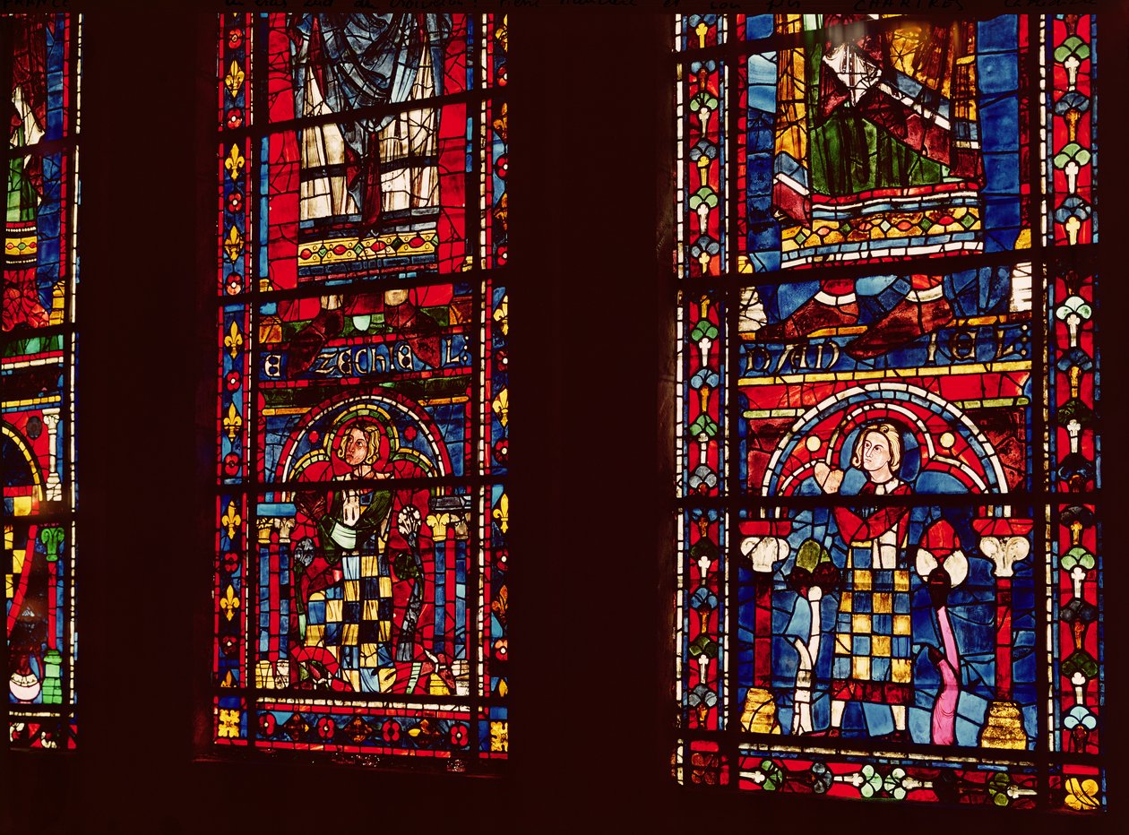 Pierre de Dreux (1190-1250) e suo figlio Jean de Bretagne (1237-86) dettaglio da una finestra a lancetta nel transetto sud, c.1217-25 da French School