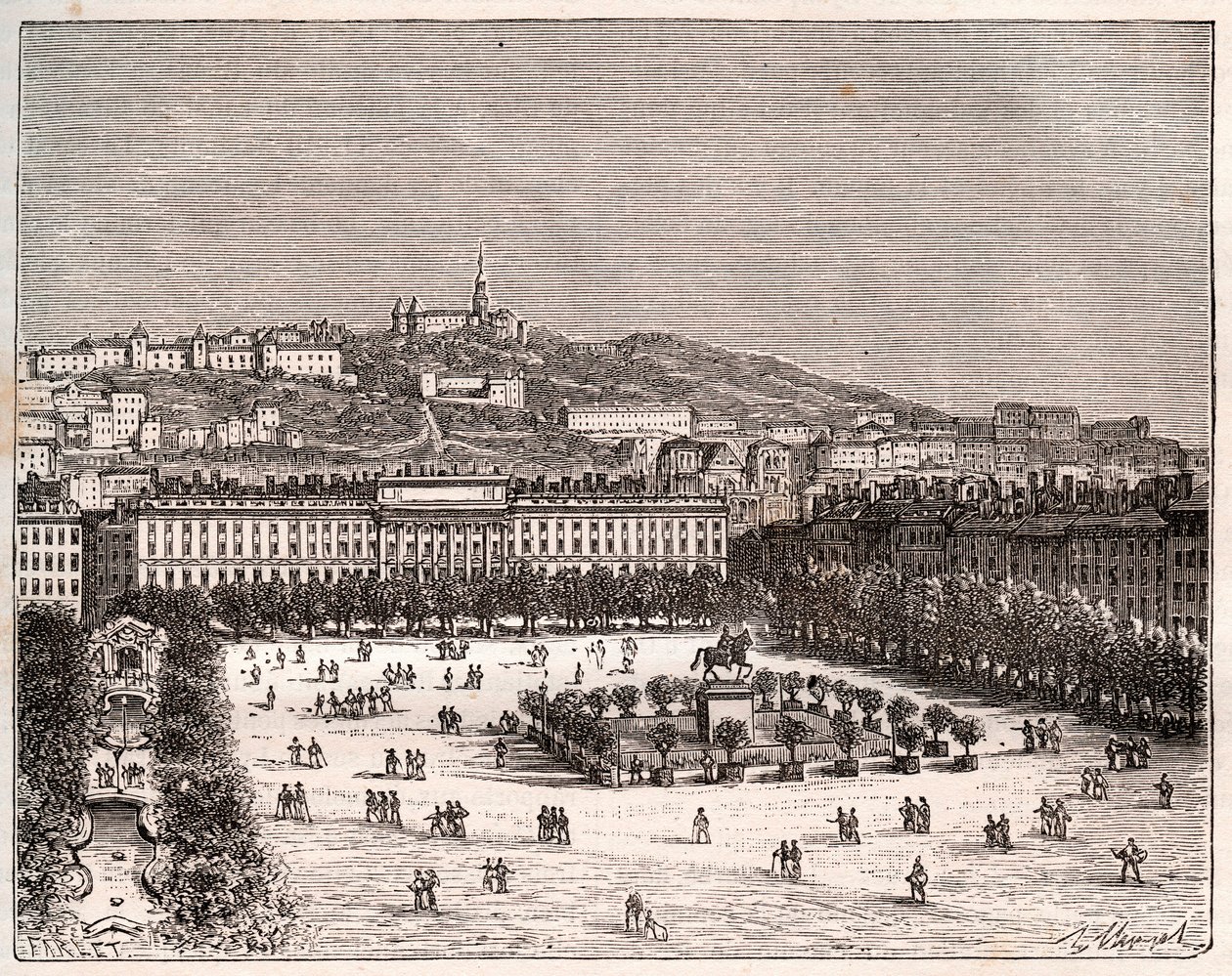 Place Bellecour o Place Louis-le-Grand - la piazza più grande di Lione - incisione in 