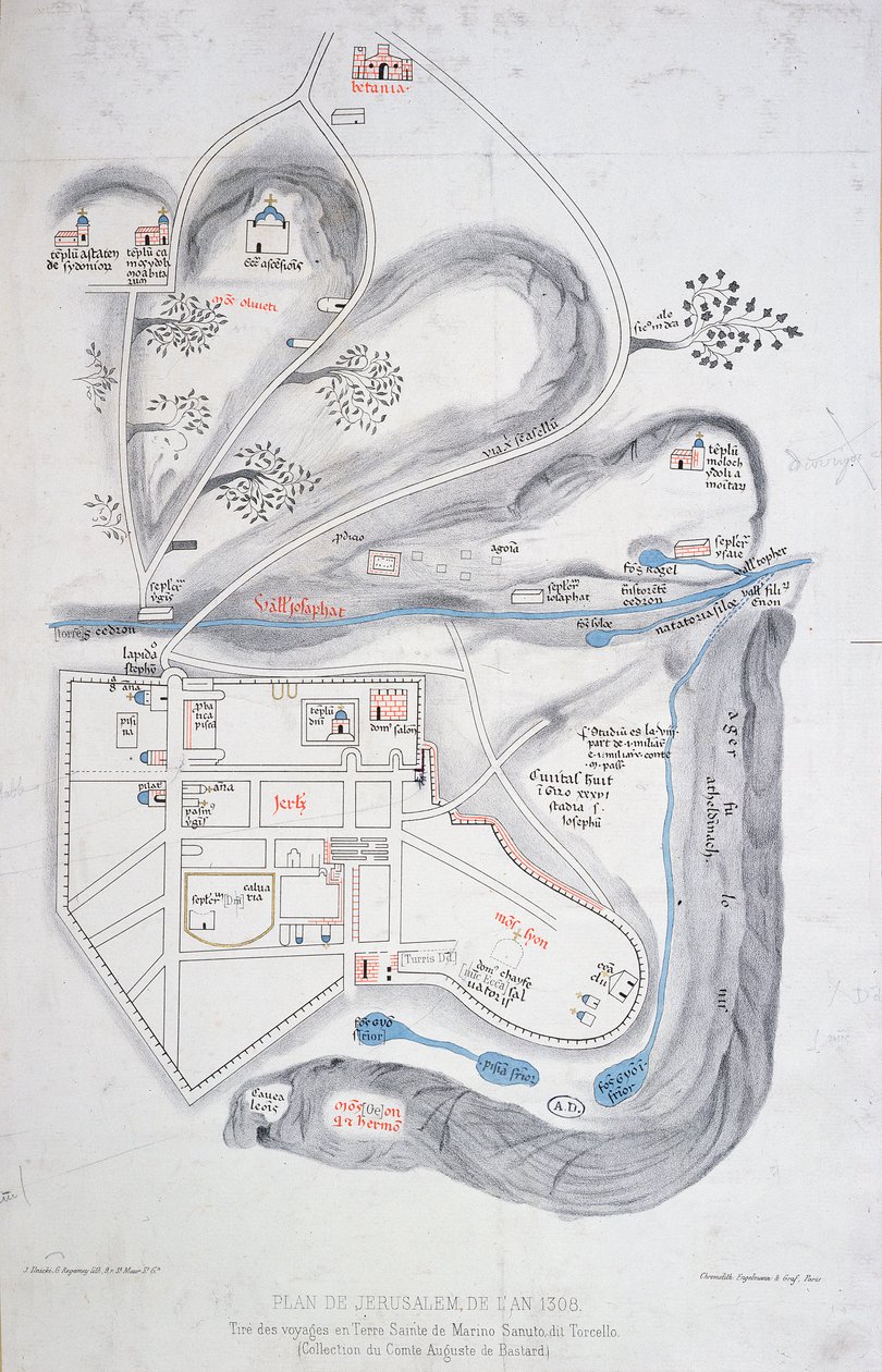 Piano di Gerusalemme nel 1308, illustrazione da un