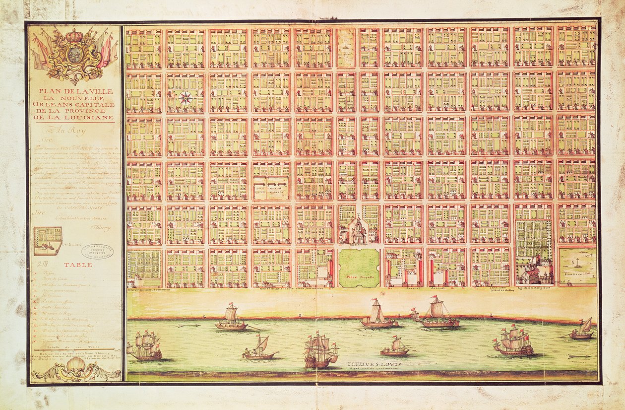 Piano di New Orleans, 1738 da French School