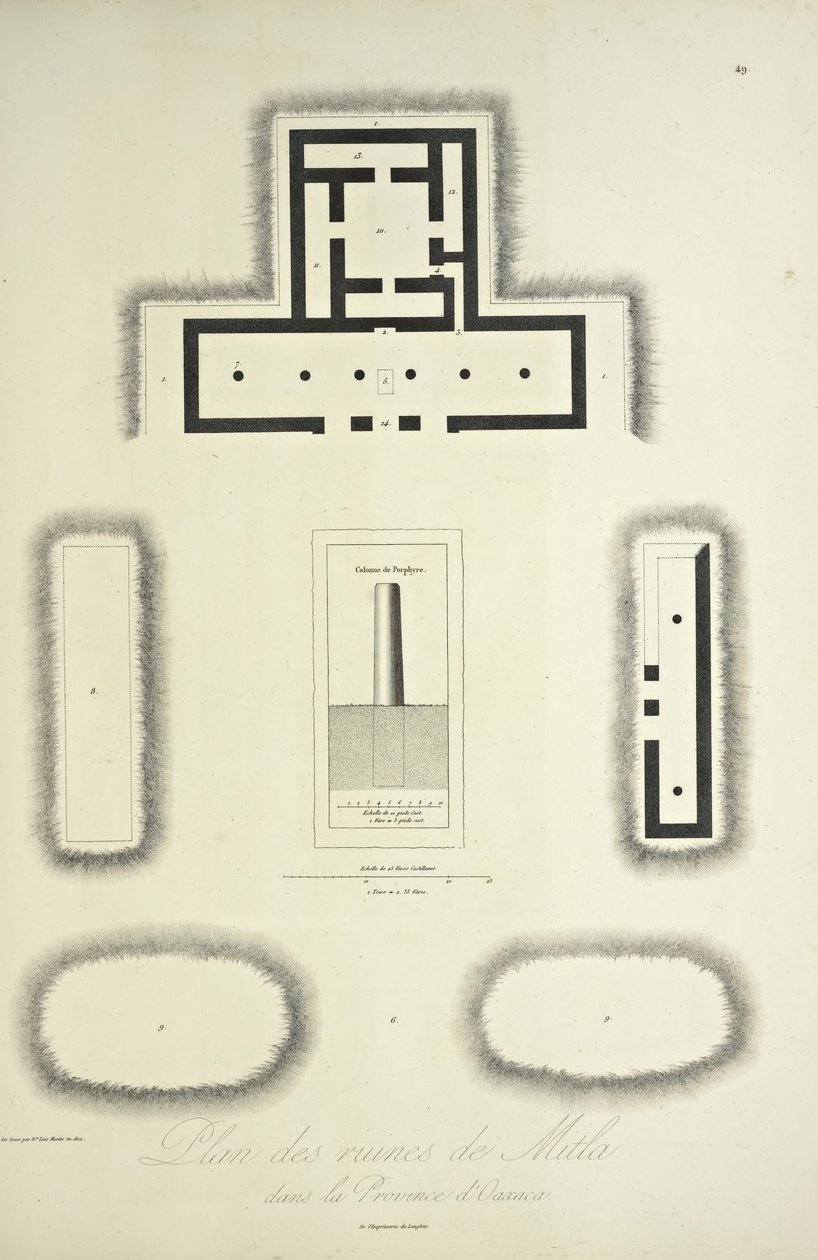 Piano delle rovine di Mitla nella provincia di Oaxaca, illustrazione da 